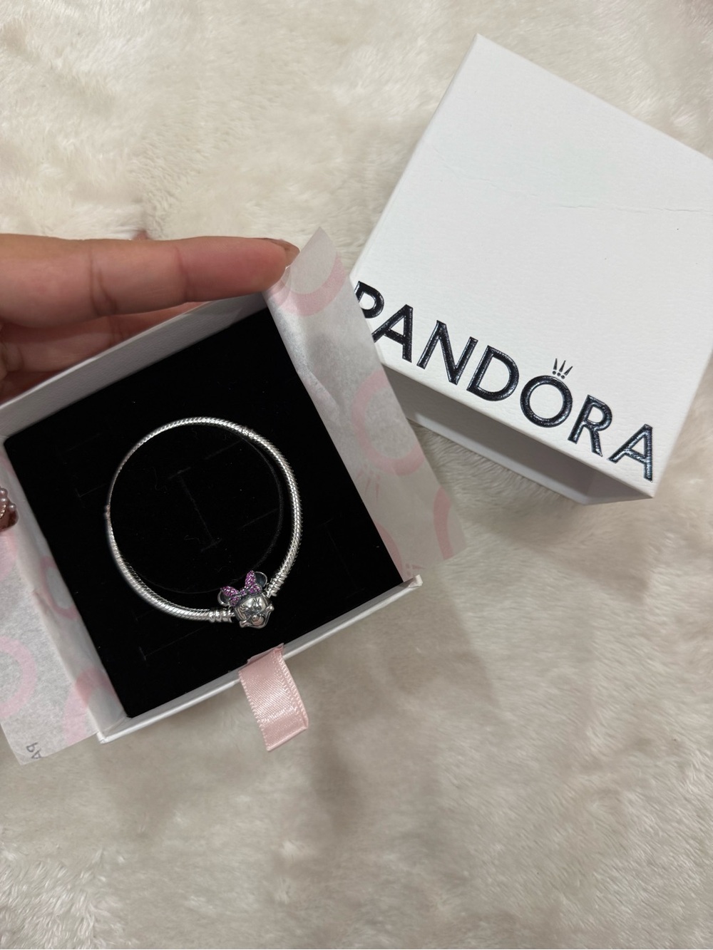 Pandora Sterling Silver Bracelet with Pink Crystals Minnie Clasp